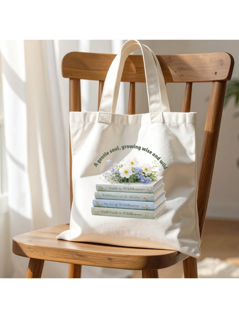 Gentle Soul Growing Wise Wild Tote Bag Book Lover Floral Nature Literary Gift